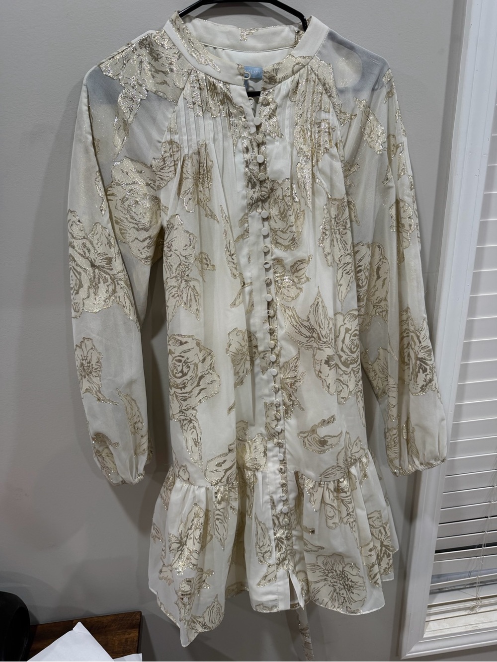 Ivory Cream Floral Button-Front Tunic Dress